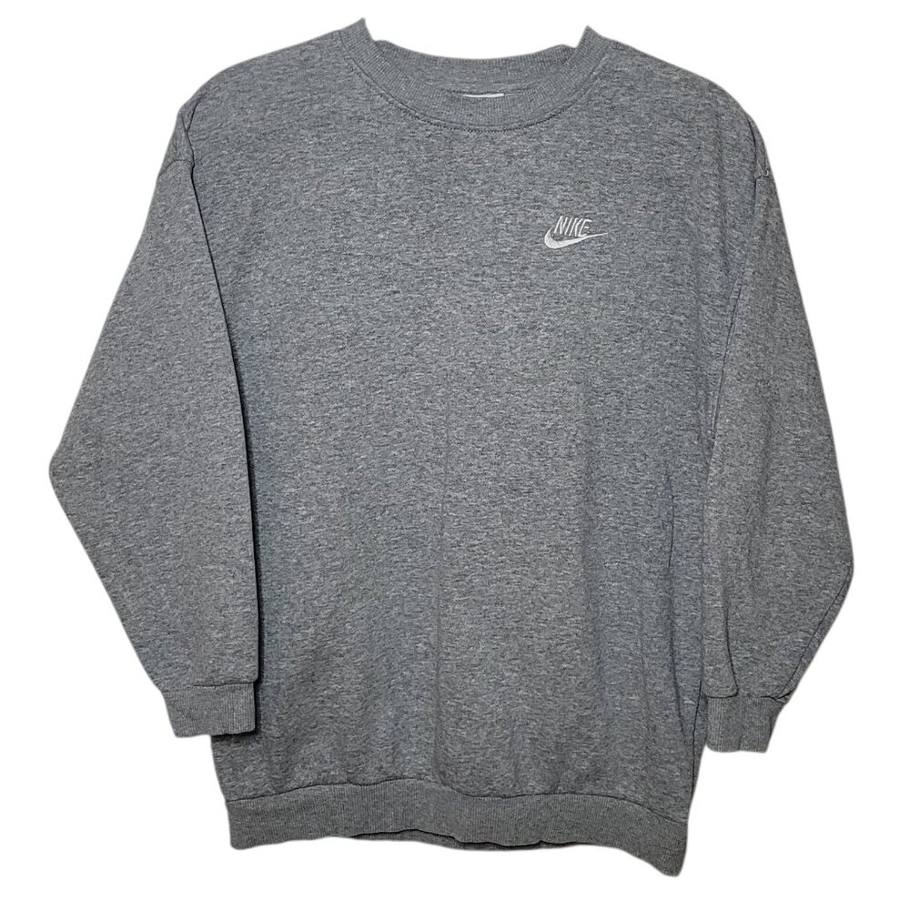 Nike Youth Pullover Sweatshirt Embroidered White Swoosh Logo Gray Large